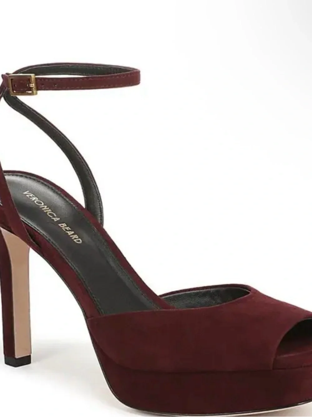 Veronica Beard Brianne Raisin Suede Platform Peep-Toe Ankle-Strap Heels NEW BOX